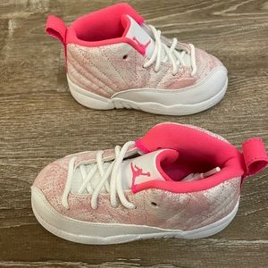 Jordan retro 12, white & arctic punch-hyper pink, toddler size 8c